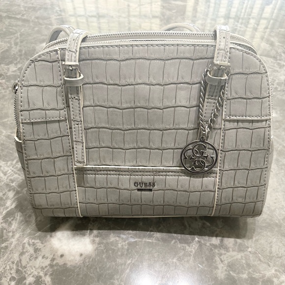 Guess Delaney Medium Classic Croc Embossed Gray Women’s Tote Handbag - Picture 1 of 8